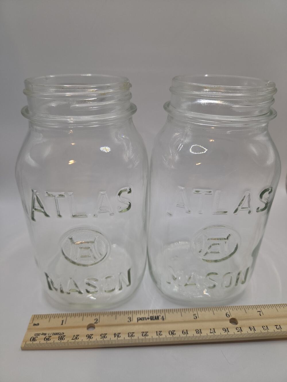 Vintage Atlas Mason Jar, Clear Glass Quart Square. Vintage or Older 7" Tall